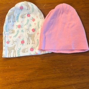 2 pack pink and printed hats
